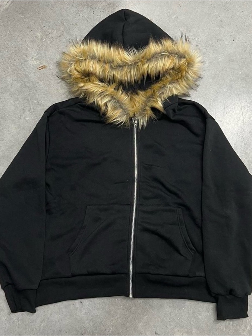 & Other Stories Black Hoodie with Faux Fur Trim